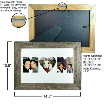 Mom Picture Frame Made from Reclaimed Wood with White Mat with Heart Shaped "O"