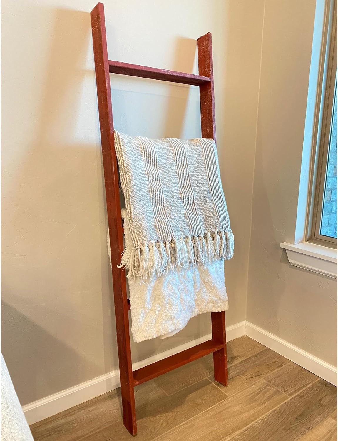 Rustic Farmhouse Throw Blanket Bookcase Ladder