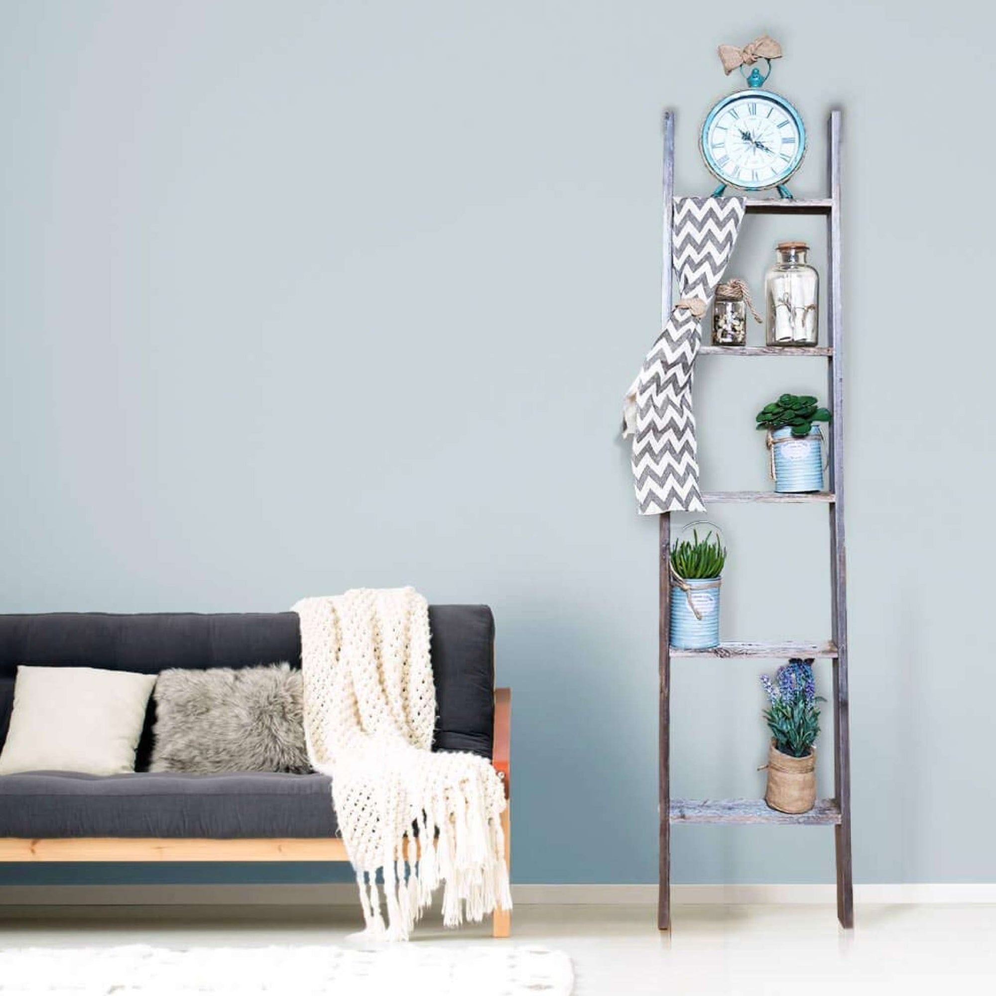 Rustic Farmhouse Throw Blanket Bookcase Ladder