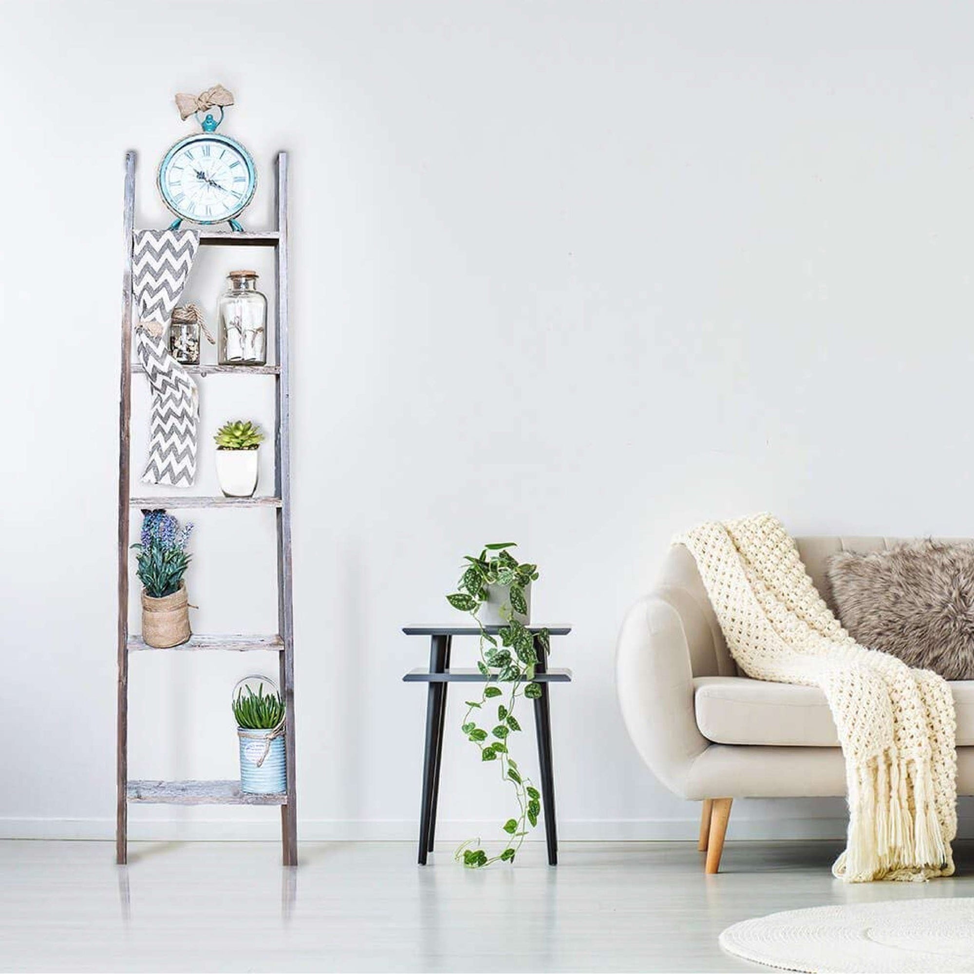 Rustic Farmhouse Throw Blanket Bookcase Ladder